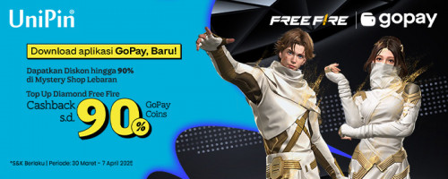 Diskon hingga 90% di Mystery Shop – Top Up Diamond Free Fire Pakai GoPay dan Nikmati Ekstra Cashback 90% GoPay Coins!